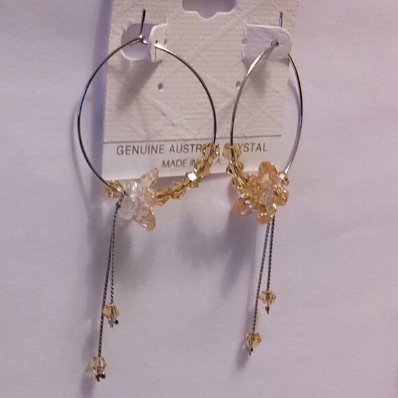 NEW Genuine Light Yellow Austrian Crystal Floral Hoop Earrings 30mm Jewelry Gift - Picture 5 of 7